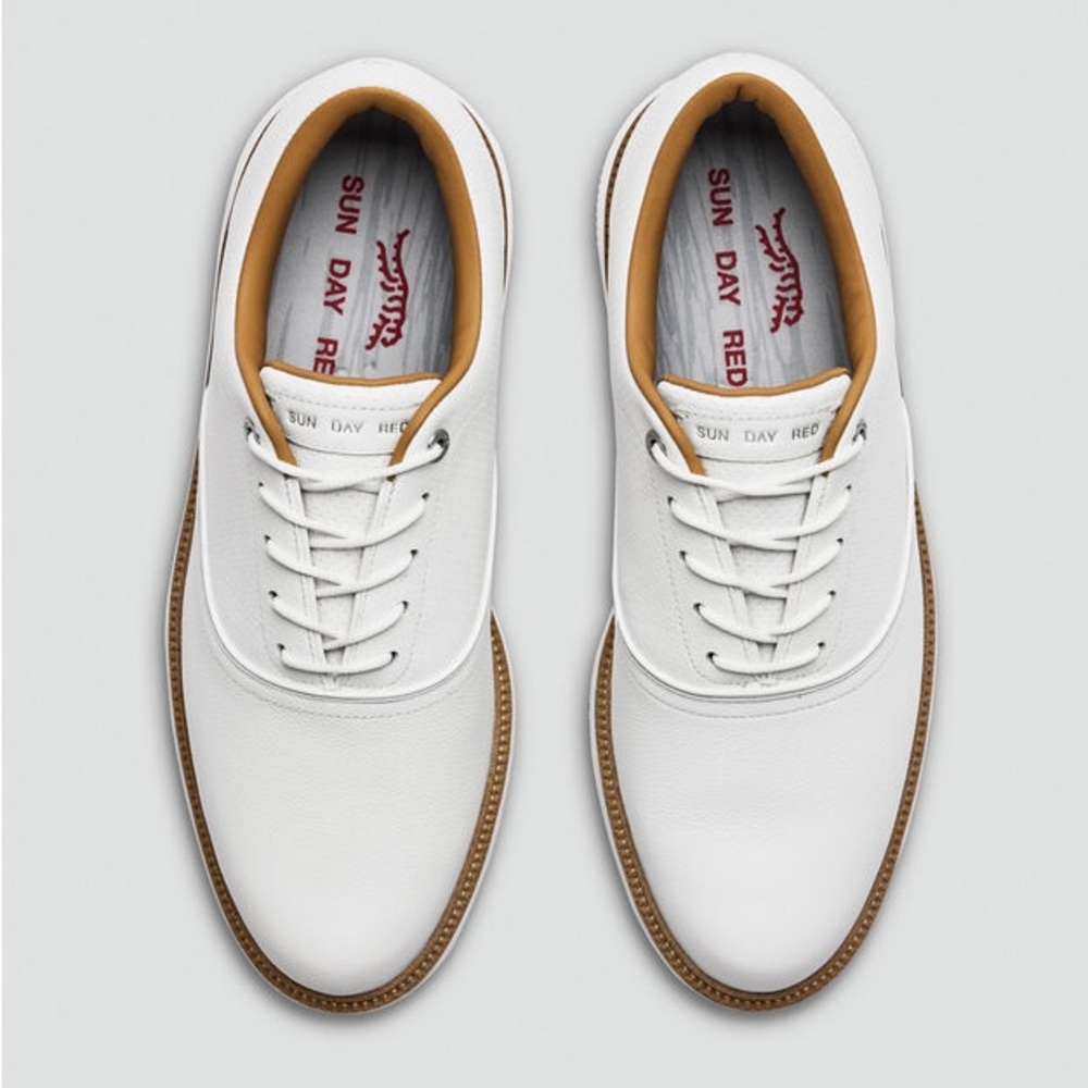 Sunday Red Men's White Leather Golf Shoes